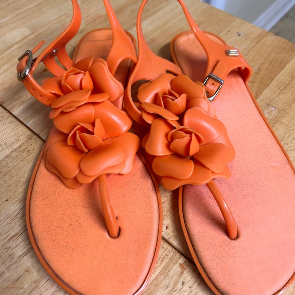 Melissa Orange Floral Jelly Sandals with Ankle Straps size 6